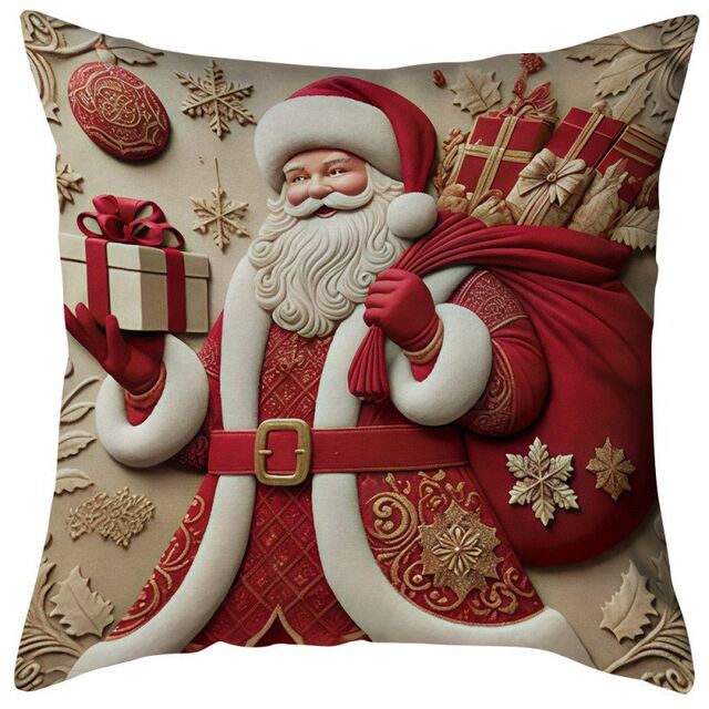 Funda de Almohada Navideña de Papá Noel, Muñeco de Nieve y Alce, Ideal para Decoración Navideña de Invierno en Salón, Sofá o Dormitorio