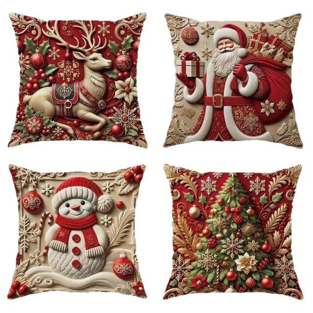 Funda de Almohada Navideña de Papá Noel, Muñeco de Nieve y Alce, Ideal para Decoración Navideña de Invierno en Salón, Sofá o Dormitorio
