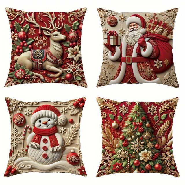 Funda de Almohada Navideña de Papá Noel, Muñeco de Nieve y Alce, Ideal para Decoración Navideña de Invierno en Salón, Sofá o Dormitorio