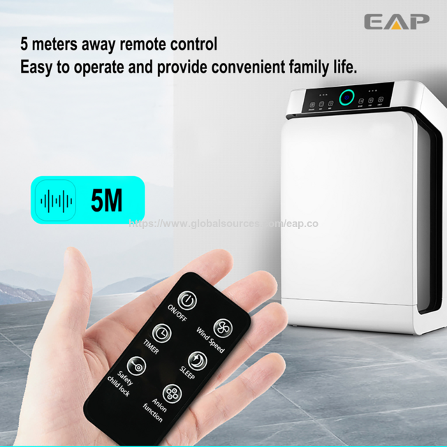 جهاز تنقية الهواء EAP مع جهاز تحكم عن بعد، فلتر HEPA H11، معدل توصيل الهواء النظيف (CADR): 250 متر مكعب/ساعة - مثالي لتحسين جودة الهواء الداخلي