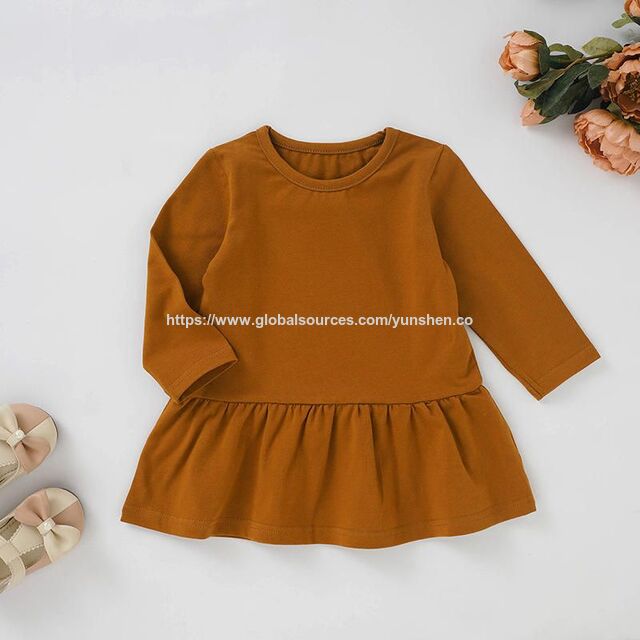 Baby-Kleid mit Rüschen, Kinder-Homewear 0-4 Jahre, Kinder-Logo individuell, hochwertiges, lässiges, schlichtes Strickkleid mit Rundhalsausschnitt und langen Ärmeln