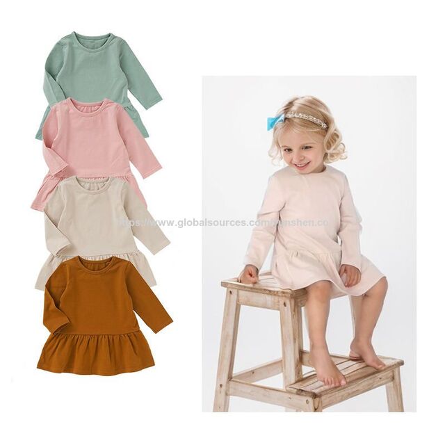 Baby-Kleid mit Rüschen, Kinder-Homewear 0-4 Jahre, Kinder-Logo individuell, hochwertiges, lässiges, schlichtes Strickkleid mit Rundhalsausschnitt und langen Ärmeln