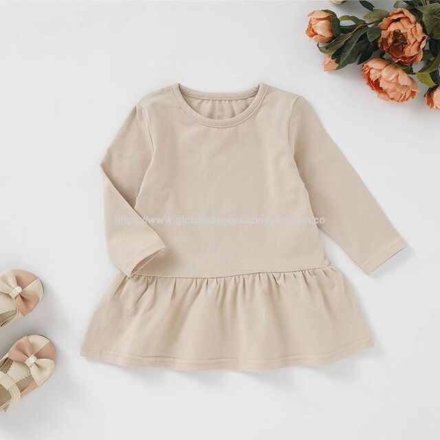 Baby-Kleid mit Rüschen, Kinder-Homewear 0-4 Jahre, Kinder-Logo individuell, hochwertiges, lässiges, schlichtes Strickkleid mit Rundhalsausschnitt und langen Ärmeln