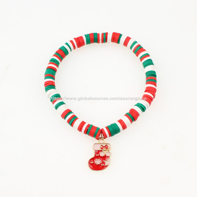 Pulseras de Cuentas de la Amistad OEM para Adolescentes, Pulseras Elásticas Preppy, Pulseras Apilables de Arcilla Polimérica, Joyería Navideña