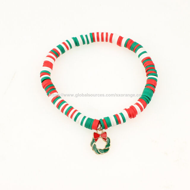 Pulseras de Cuentas de la Amistad OEM para Adolescentes, Pulseras Elásticas Preppy, Pulseras Apilables de Arcilla Polimérica, Joyería Navideña