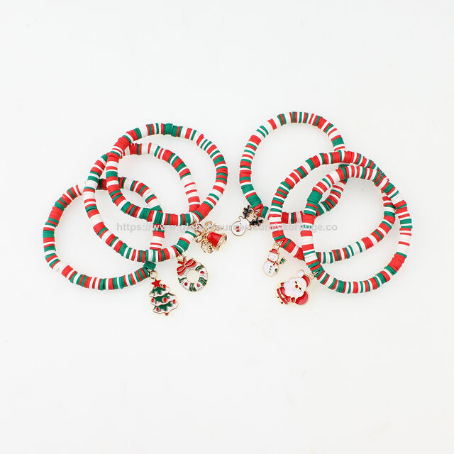 Pulseras de Cuentas de la Amistad OEM para Adolescentes, Pulseras Elásticas Preppy, Pulseras Apilables de Arcilla Polimérica, Joyería Navideña