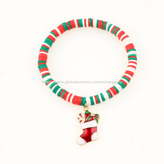 Pulseras de Cuentas de la Amistad OEM para Adolescentes, Pulseras Elásticas Preppy, Pulseras Apilables de Arcilla Polimérica, Joyería Navideña