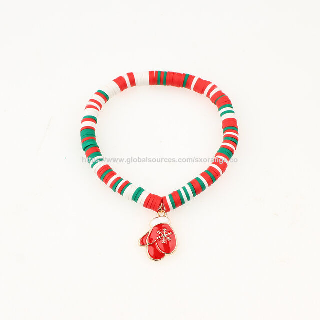 Pulseras de Cuentas de la Amistad OEM para Adolescentes, Pulseras Elásticas Preppy, Pulseras Apilables de Arcilla Polimérica, Joyería Navideña