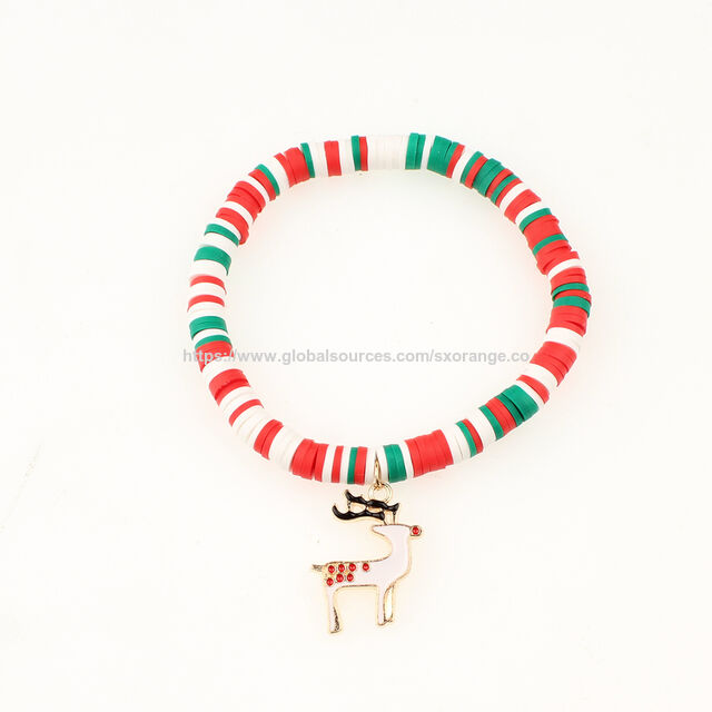 Pulseras de Cuentas de la Amistad OEM para Adolescentes, Pulseras Elásticas Preppy, Pulseras Apilables de Arcilla Polimérica, Joyería Navideña