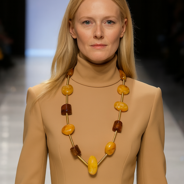 SISSLIA Élégant Collier Long Rétro en Résine Ambre, Bijoux Géométriques Perlés Faits Main pour Femmes, Accessoire de Déclaration Vintage Artistique