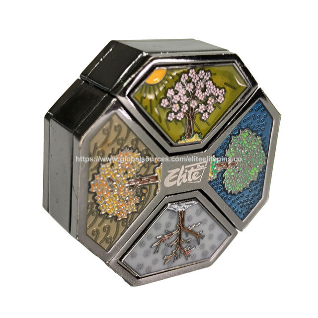 Monedas de Desafío Personalizadas al por Mayor, Moneda Conmemorativa Transformable Única con Tema de las Cuatro Estaciones