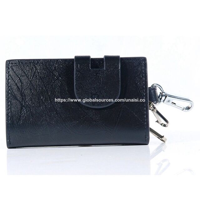 Llavero de cuero negro unisex personalizable - Billetera para llaves con llavero