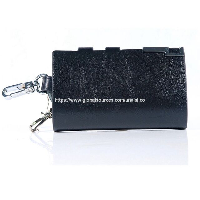 Llavero de cuero negro unisex personalizable - Billetera para llaves con llavero