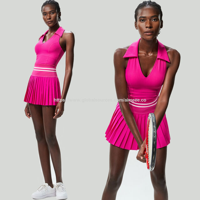 Ropa deportiva de tenis con cuello en V, Top corto de yoga y conjuntos de falda de tenis de cintura alta con bloques de color