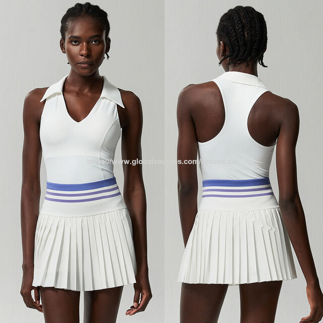 Ropa deportiva de tenis con cuello en V, Top corto de yoga y conjuntos de falda de tenis de cintura alta con bloques de color