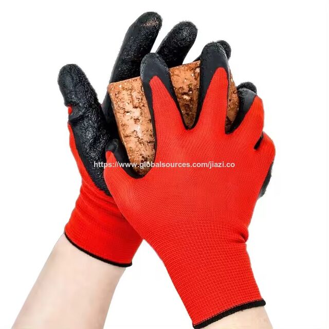 Guantes de trabajo de seguridad para jardinería, recubiertos de látex, de poliéster de alta calidad para construcción industrial