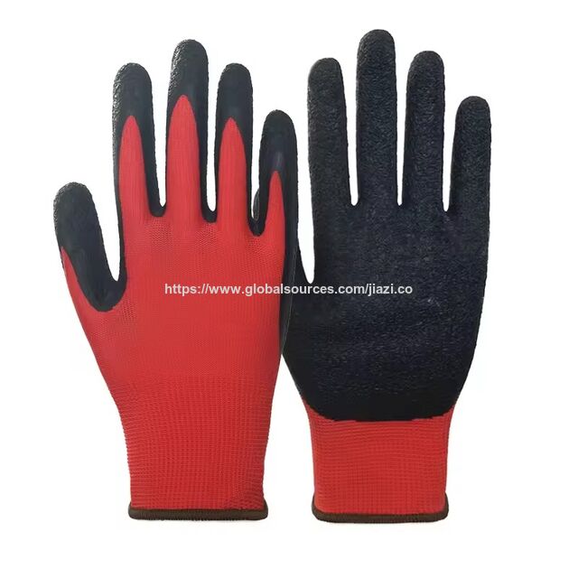 Guantes de trabajo de seguridad para jardinería, recubiertos de látex, de poliéster de alta calidad para construcción industrial