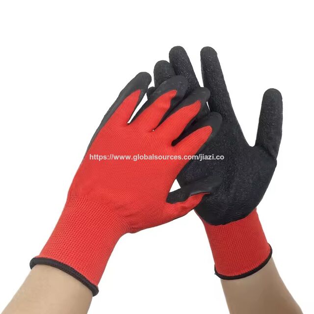 Guantes de trabajo de seguridad para jardinería, recubiertos de látex, de poliéster de alta calidad para construcción industrial