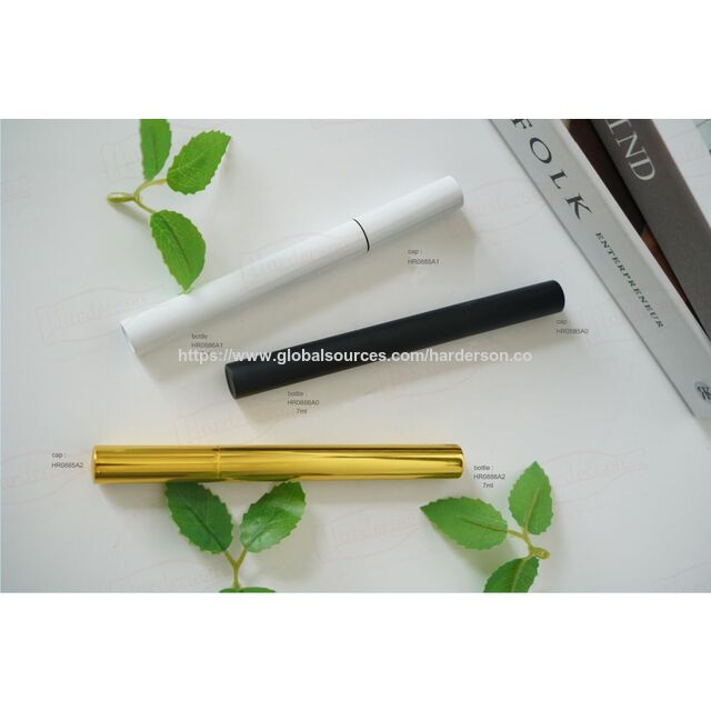Embalagens cosméticas cilíndricas de alta qualidade Harderson no atacado, feitas de plástico PCR reciclado, em preto fosco, branco brilhante e dourado, para maquilhagem de olhos (eyeliner).