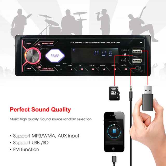 Rádio MP3 Player Hi-Fi para Carro USB/SD com Função Bluetooth/FM/AM