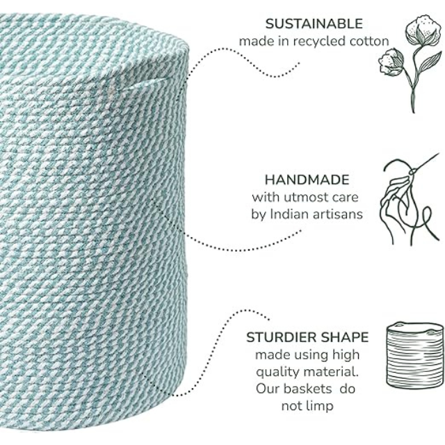 Panier à linge en coton recyclé personnalisable 15x17,7 pouces, panier de rangement en corde tissée pour serviettes, jouets et couvertures, prix d'usine OEM/ODM