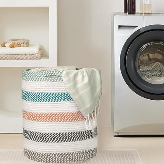 Panier à linge en coton recyclé personnalisable 15x17,7 pouces, panier de rangement en corde tissée pour serviettes, jouets et couvertures, prix d'usine OEM/ODM