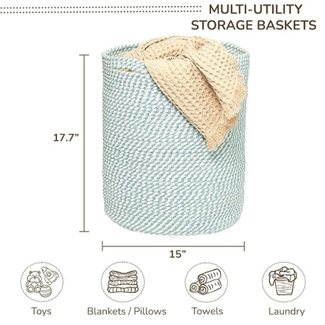 Panier à linge en coton recyclé personnalisable 15x17,7 pouces, panier de rangement en corde tissée pour serviettes, jouets et couvertures, prix d'usine OEM/ODM