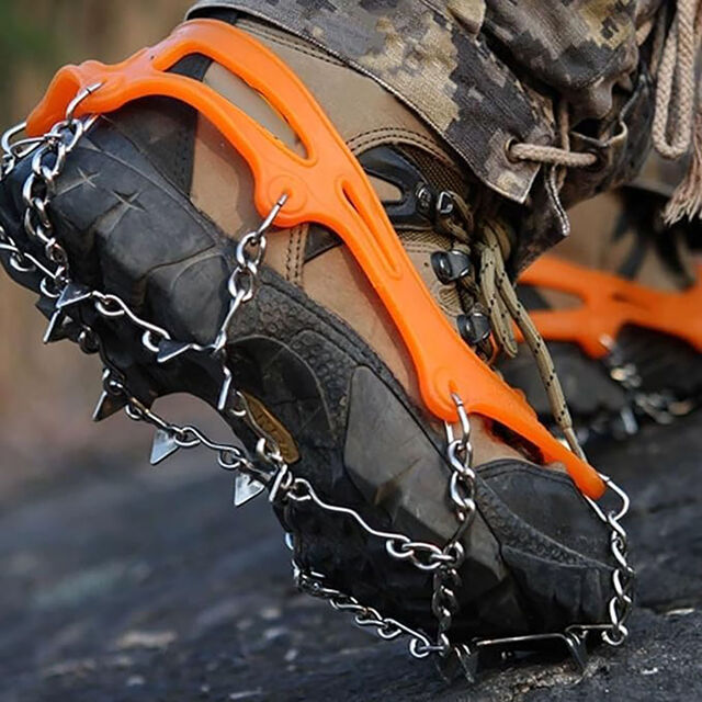 Crampones de Montaña de Cadena de Acero Inoxidable de 8 Puntas. Talla Libre 36-44.