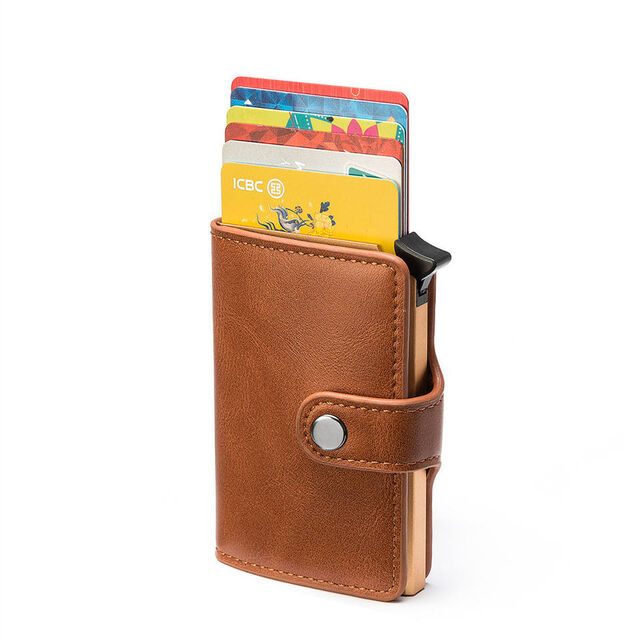 Neues Design Visitenkartenetui mit RFID-Blockierung, Kreditkartenhalter, Geldscheinklammer, Leder