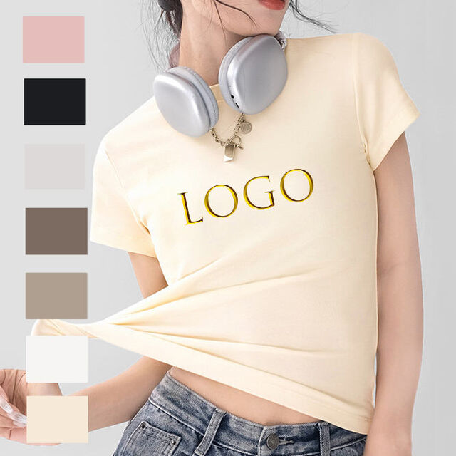 Light Weight Slim Fit Spandex Cotton Blend Sexy Plain T Shirt Round Neck women's Basic Tshirt Baby Tee Fashion Trend Y2k Top