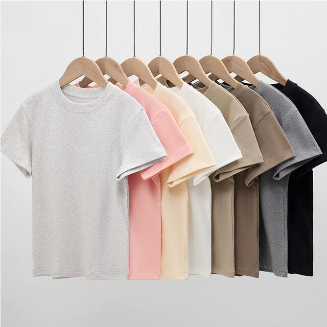 Light Weight Slim Fit Spandex Cotton Blend Sexy Plain T Shirt Round Neck women's Basic Tshirt Baby Tee Fashion Trend Y2k Top