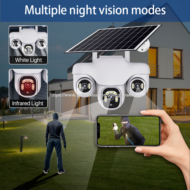 Caméra de surveillance solaire réseau 4G V380, système de caméra de sécurité CCTV sans fil extérieure étanche IP66
