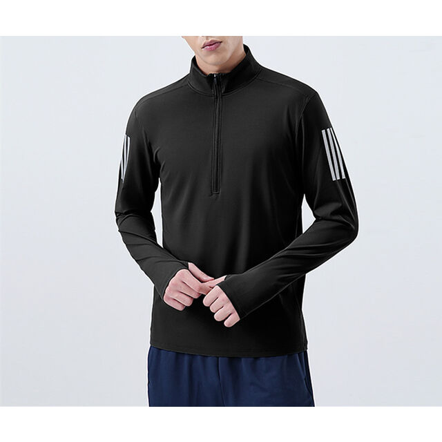 Atacado de roupas de fitness para jogging, jaqueta de lazer de manga comprida com meio zíper e gola alta para homens