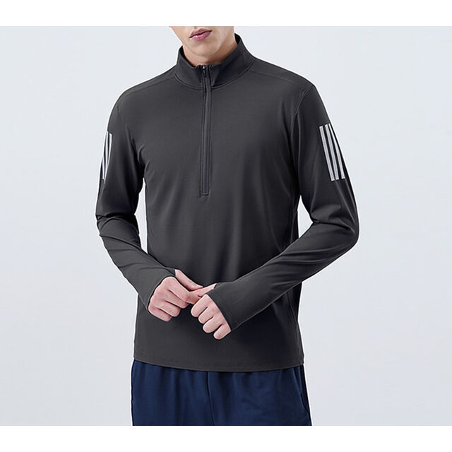 Atacado de roupas de fitness para jogging, jaqueta de lazer de manga comprida com meio zíper e gola alta para homens