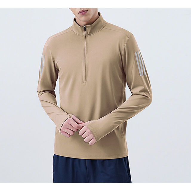 Atacado de roupas de fitness para jogging, jaqueta de lazer de manga comprida com meio zíper e gola alta para homens