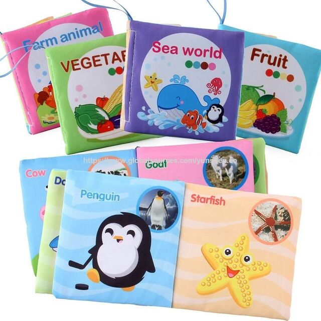 Libro de tela lavable para bebés con actividades sensoriales 3D para la primera infancia - Libro de tela en inglés para la educación temprana del bebé
