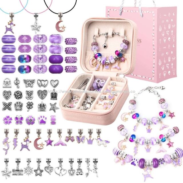 Nuevo diseño de juego de regalo de pulsera con cuentas para niños, juego de regalo de artesanía con caja de almacenamiento de pulsera portátil