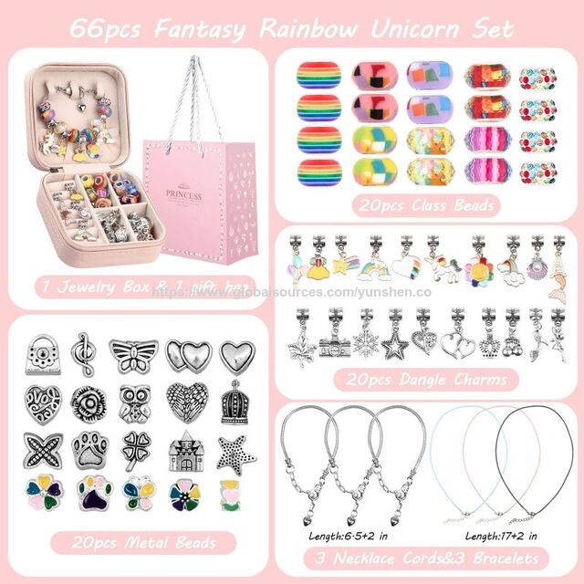 Nuevo diseño de juego de regalo de pulsera con cuentas para niños, juego de regalo de artesanía con caja de almacenamiento de pulsera portátil