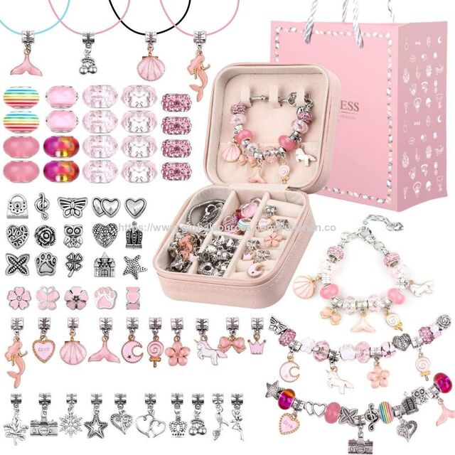 Nuevo diseño de juego de regalo de pulsera con cuentas para niños, juego de regalo de artesanía con caja de almacenamiento de pulsera portátil