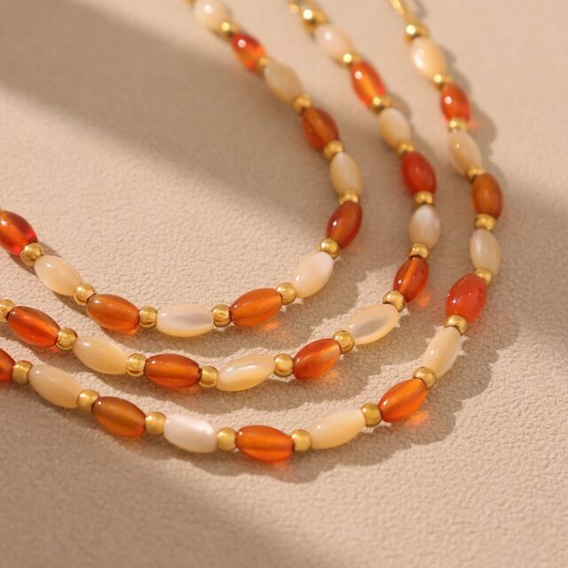 SISSLIA Vintage Agate Natural Stone Beaded Necklace Bracelet Sets for Women Ins Popular Stainless Steel Gold Plated Jewelry Set