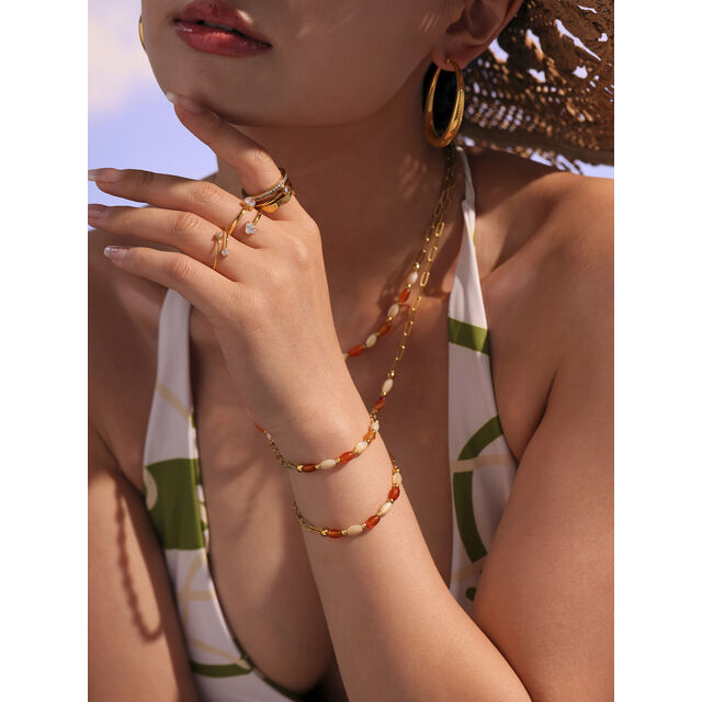 SISSLIA Vintage Agate Natural Stone Beaded Necklace Bracelet Sets for Women Ins Popular Stainless Steel Gold Plated Jewelry Set