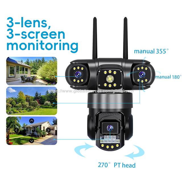 V380 Netzwerk 6MP 3-Objektiv und 3-Bildschirm PTZ Kamera Drahtlose WiFi Sicherheits CCTV Kamera IP66 Wasserdicht 4G SIM-Karten Kamera für den Außenbereich