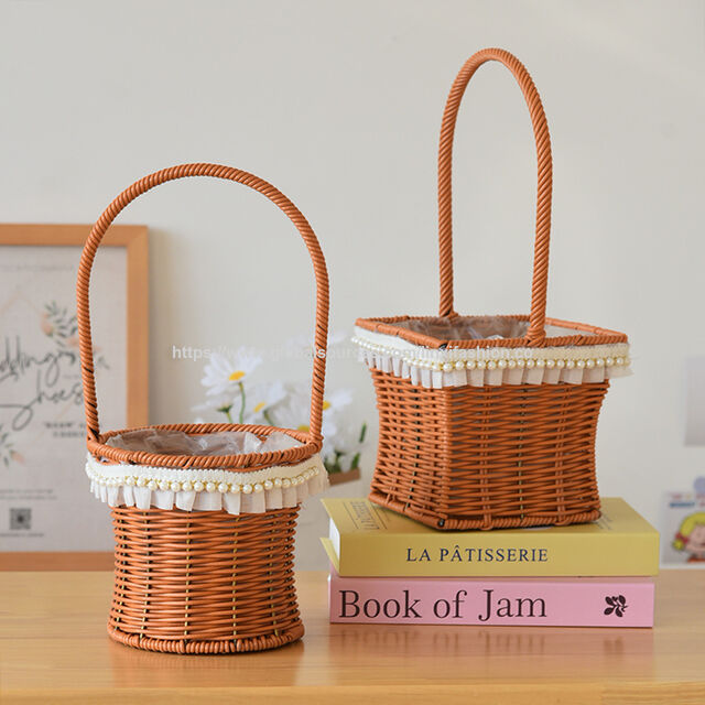 Cesta de mimbre tejida a mano para arreglos florales, fruta de picnic, decoración del hogar, almacenamiento y regalo – Cesta de exhibición de flores secas