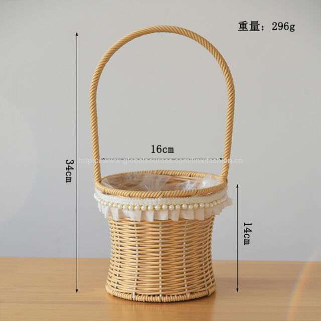 Cesta de mimbre tejida a mano para arreglos florales, fruta de picnic, decoración del hogar, almacenamiento y regalo – Cesta de exhibición de flores secas