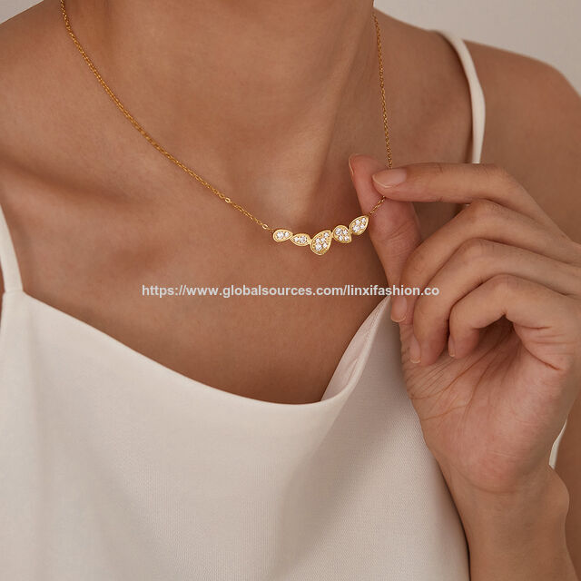 Colar de aço inoxidável, Colar com pingente de zircônia cúbica, Joias da moda 2025