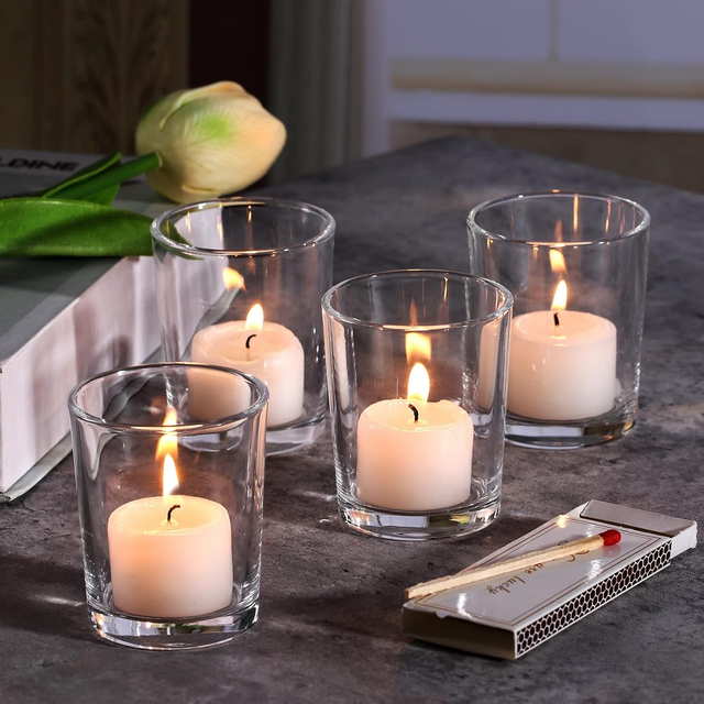 DARJEN Juego de 12 Portavelas Votivas - Portavelas de Vidrio - Portavelas Transparentes Flotantes para Decoración de Mesa