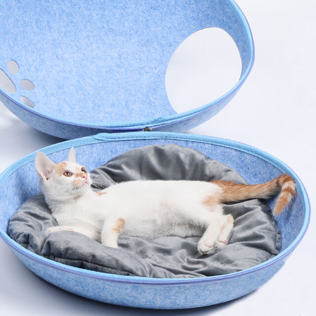 Proveedor de mascotas Cama de fieltro para mascotas con diseño de cremallera, cama colorida para gatos, casa para gatos con cojín lavable