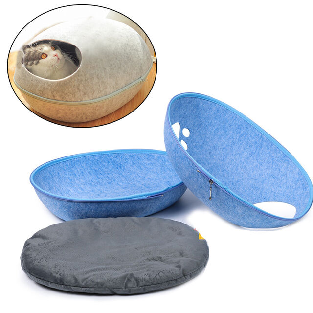 Proveedor de mascotas Cama de fieltro para mascotas con diseño de cremallera, cama colorida para gatos, casa para gatos con cojín lavable