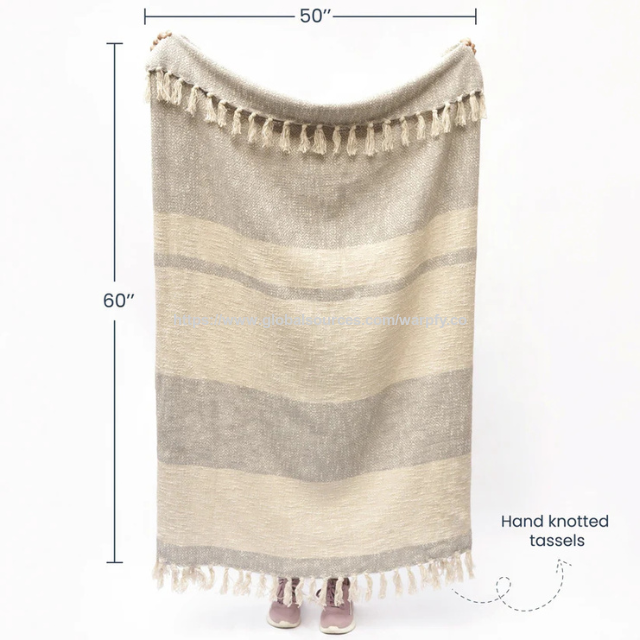 Jeté 100 % coton à tissage losanges avec pompons 127 x 152 cm personnalisable au prix d'usine - Couverture confortable pour canapé, lit, ou autre - OEM/ODM