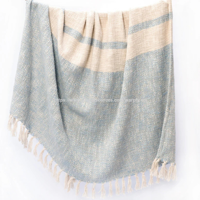 Jeté 100 % coton à tissage losanges avec pompons 127 x 152 cm personnalisable au prix d'usine - Couverture confortable pour canapé, lit, ou autre - OEM/ODM